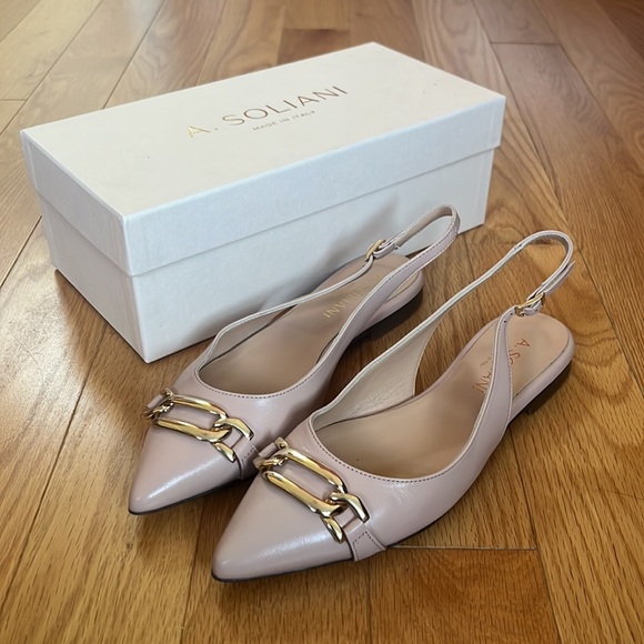 A. Soliani pointed toe flats with gold buckle - Picture 2 of 3